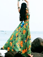 Load image into Gallery viewer, Bohemian Beach Long Skirt with Split Irregular Seaside Halter Strap Print Dress