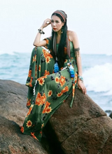 Load image into Gallery viewer, Bohemian Beach Long Skirt with Split Irregular Seaside Halter Strap Print Dress