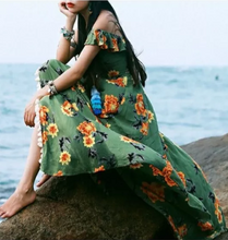 Load image into Gallery viewer, Bohemian Beach Long Skirt with Split Irregular Seaside Halter Strap Print Dress