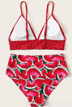 Load image into Gallery viewer, Watermelon Print Bikini Split Swimsuit