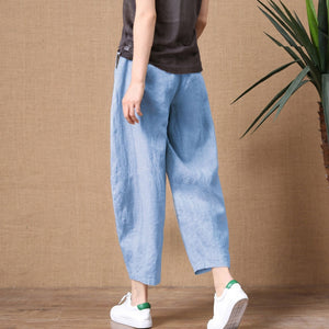 Women's Cotton Linen Pants Elastic Waist Vintage Trousers Lady Loose Casual Pants S-2XL Retro Literary Cotton Trousers