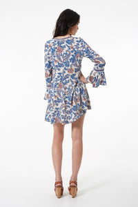 Floral V Neck Long Sleeve Beach Mini Dress