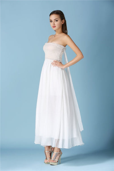 White Lace Strapless Boho Beach Maxi Dress