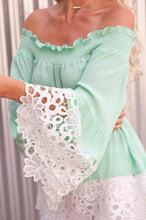Load image into Gallery viewer, Off Shoulder Lace Splice Long Sleeve Tops Blouse