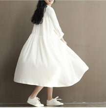 Load image into Gallery viewer, Vintage Button Linen Cotton Long Sleeve Midi Dress