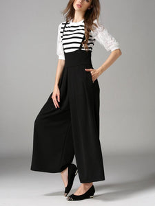 Spring And Autumn New High Waist Strap Pleated Bags Ankle Length Wide Leg Pants