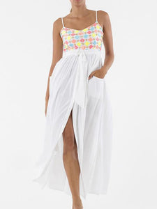 Pretty Sexy Straps V Neck Waisted Lace-Up Beach Vacation Maxi Dress