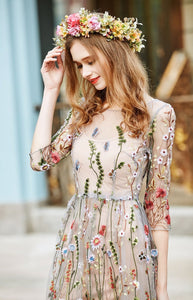 Seaside Holiday Beach Vintage Embroidered Mesh Dress