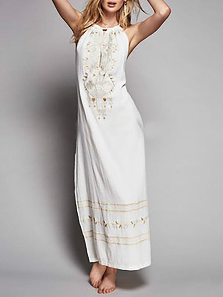 Bohemia Embroidered Backless Maxi Dress