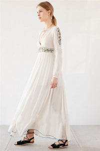 Bohemian Long Sleeve Embroidery Split Long Dress