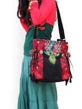 Load image into Gallery viewer, National style retro college literary embroidery one shoulder slung mobile handbag peacock