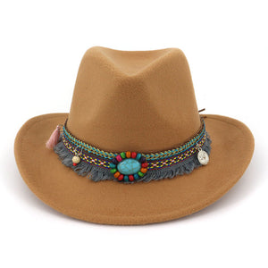 Autumn and winter new woolen top hat ethnic minority fashion hat men's and women's couple hat Western Cowboy jazz hat