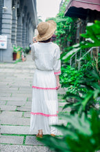 Load image into Gallery viewer, Floral Embroidered Hippie White Long Sleeve Pompom Maxi Dress