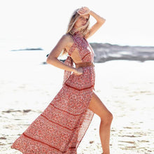Load image into Gallery viewer, Bohemian Print Beach Split-side Sleeveless Chiffon Dress