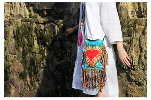 Plant Dyeing Handmade Heart Pattern Long Tassel Cross Shoulder Bag