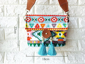 Bohemian fringed wide shoulder strap geometric envelope bag crossbody bag