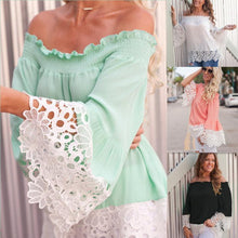 Load image into Gallery viewer, Off Shoulder Lace Splice Long Sleeve Tops Blouse