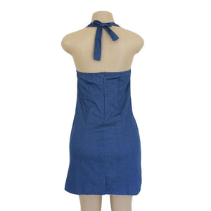 Three-Color Solid Color Denim Slim Mini Dress