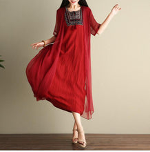 Load image into Gallery viewer, Embroidered Loose Casual Linen Cotton Maxi Dress