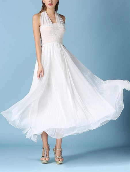 White Lace Strapless Boho Beach Maxi Dress