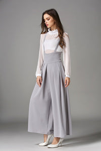 Spring And Autumn New High Waist Strap Pleated Bags Ankle Length Wide Leg Pants
