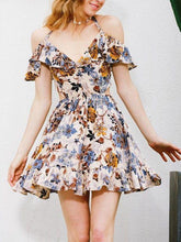 Load image into Gallery viewer, New summer cool V-neck print hanging neck strapless dress beach skirt