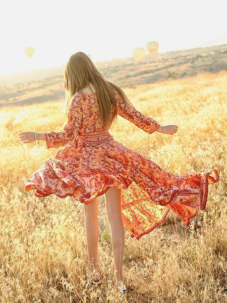 Bohemia V-neck Printed Maxi Dress