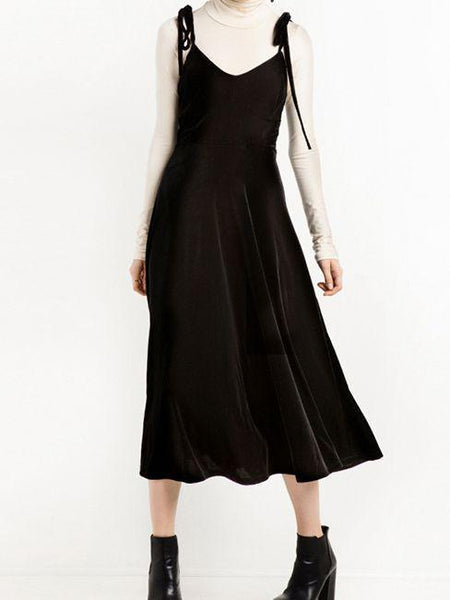 Black Velvet Dress Spring And Autumn New Versatile Suspender Skirt High Waist Large Swing Skirt Slim