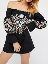 Load image into Gallery viewer, Pretty Sweety Flower Inwrought Long Sleeve Off-Shoulder Mini Dress