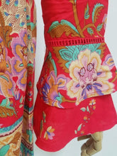 Load image into Gallery viewer, Boho Floral Printed Flare Long Sleeve Drawstring Waist Mini Dress