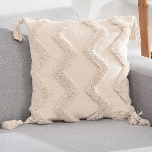 Tassels Decorative Cushion Cover 45x 45cm/30x50cm Beige Sofa Pillow Case Cover Handmade Home Decoration for living Room Bed