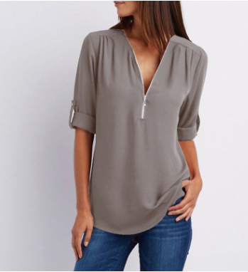 Solid Color V Neck Summer T Shirt Blouse