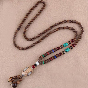 Unisex Handmade Necklace Nepal Buddhist Mala Wood Beads Pendant & Necklace Ethnic Fish Horn Long Statement Men Women's Jewelry