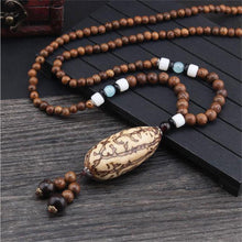 Load image into Gallery viewer, Unisex Handmade Necklace Nepal Buddhist Mala Wood Beads Pendant &amp; Necklace Ethnic Fish Horn Long Statement Men Women&#39;s Jewelry