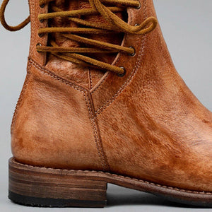 Retro Solid Color Rivets Round Toe Flat Zip Long Boots