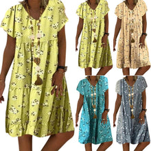 Load image into Gallery viewer, Summer Fashion Women Floral Print  V Neck Short Sleeve Dress