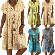 Load image into Gallery viewer, Summer Fashion Women Floral Print  V Neck Short Sleeve Dress