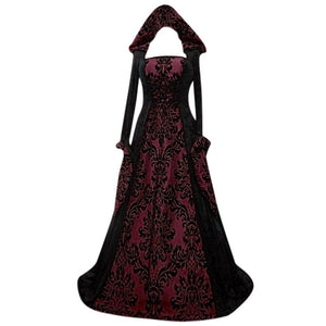 Vintage Dress Women Gothic Long Sleeve Hooded Maxi Dress Long Gown Party Dresses Loose Square Collar robe femme Plus Size