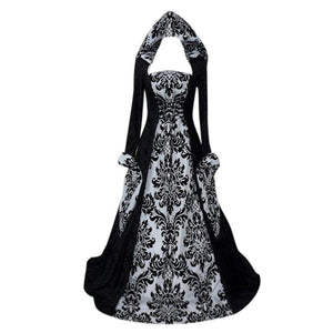 Vintage Dress Women Gothic Long Sleeve Hooded Maxi Dress Long Gown Party Dresses Loose Square Collar robe femme Plus Size