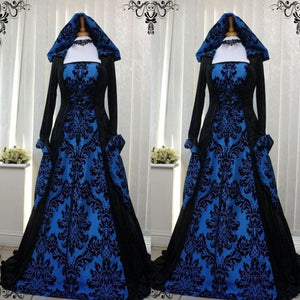 Vintage Dress Women Gothic Long Sleeve Hooded Maxi Dress Long Gown Party Dresses Loose Square Collar robe femme Plus Size