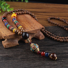 Load image into Gallery viewer, Vintage Nepal Long Buddhist Mala Wood Beaded Pendant &amp; Necklace Ethnic Bohemian Boho Buddha Lucky Jewelry for Women Men