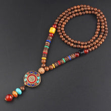 Load image into Gallery viewer, Vintage Nepal Long Buddhist Mala Wood Beaded Pendant &amp; Necklace Ethnic Bohemian Boho Buddha Lucky Jewelry for Women Men