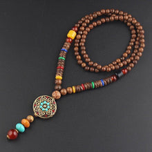 Load image into Gallery viewer, Vintage Nepal Long Buddhist Mala Wood Beaded Pendant &amp; Necklace Ethnic Bohemian Boho Buddha Lucky Jewelry for Women Men