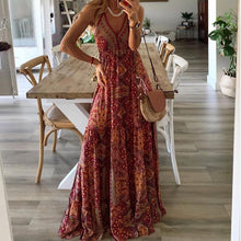 Load image into Gallery viewer, Woman&#39;s Boho Dress V-Neck Sleeveless Spaghetti Strap Long Dress