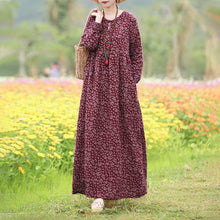 Load image into Gallery viewer, Vintage Women&#39;s Printed Dress Spring Sundress Casual Long Sleeve Maxi Vestidos Female Floral Hollow Robe Oversized
