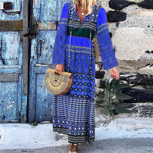 Load image into Gallery viewer, Plus Size Casual Patchwork Lange Mouwen V-hals Lange Jurk 2019 Nieuwe Mode Lente Herfst Party Dress