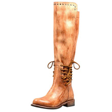 Load image into Gallery viewer, Retro Solid Color Rivets Round Toe Flat Zip Long Boots