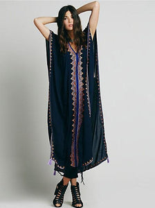 Embroidery ankle length boho cape style bohemia dress