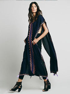 Embroidery ankle length boho cape style bohemia dress