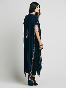 Embroidery ankle length boho cape style bohemia dress